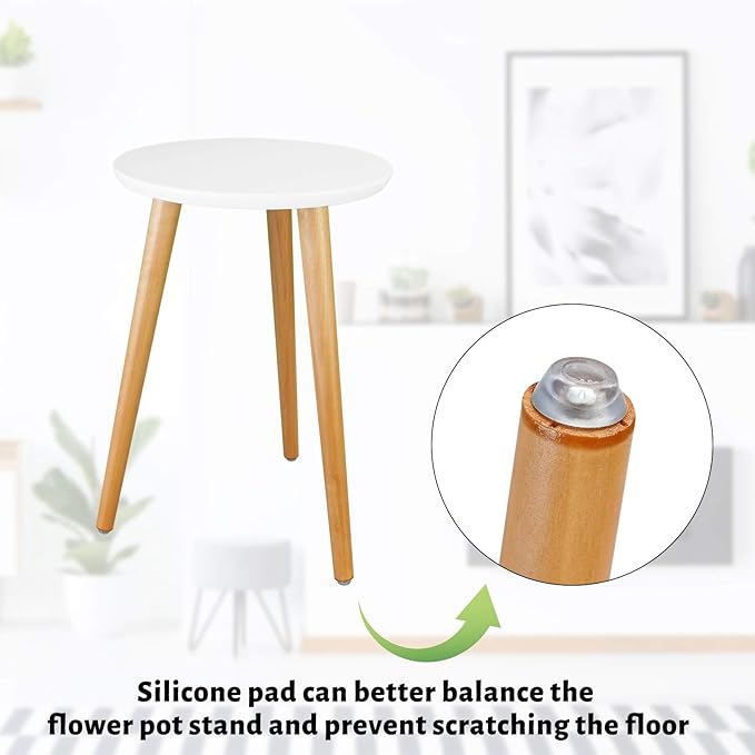 Wood Mid Century Plant Stand for Indoor Plants, Modern Table, Tall Holder for Flower Pots, Small Round Side/End Table(A2 White, High: 16.5")