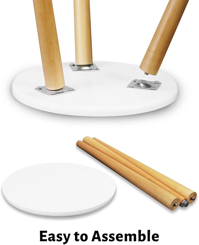 Wood Mid Century Plant Stand for Indoor Plants, Modern Table, Tall Holder for Flower Pots, Small Round Side/End Table(A2 White, High: 16.5")