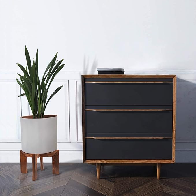 Wood Plant Stand, Mid Century Modern Planter, Rattan Flower Pot Stand, Low Short Plant Stands for Indoor - Boho Rustic Wooden Stool for Plant Pot Holder, Fit 5-15 Inch Pot