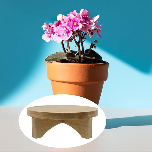 6 Inch Indoor Plant Stand Round Solid Wood Flower Stand Mid Century Modern Plant Stand for Displaying, Small Plants, Desktop, Office & Home Decor