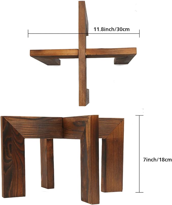 Wood Plant Stand, Mid Century Modern Planter, Rattan Flower Pot Stand, Low Short Plant Stands for Indoor - Boho Rustic Wooden Stool for Plant Pot Holder, Fit 5-15 Inch Pot