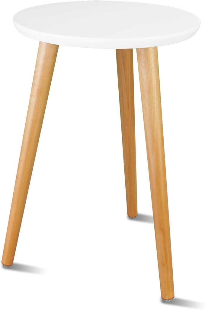 Wood Mid Century Plant Stand for Indoor Plants, Modern Table, Tall Holder for Flower Pots, Small Round Side/End Table(A2 White, High: 16.5")
